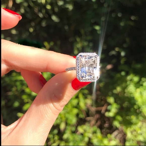 New Luxury 925 Silver Sapphire Square Cut Ring - Picture 6 of 6